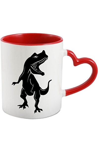 StoryGift Romania Cana Cu Un Dinozaur Furios Cu Maner Inima Rosie, Cu Maner I...