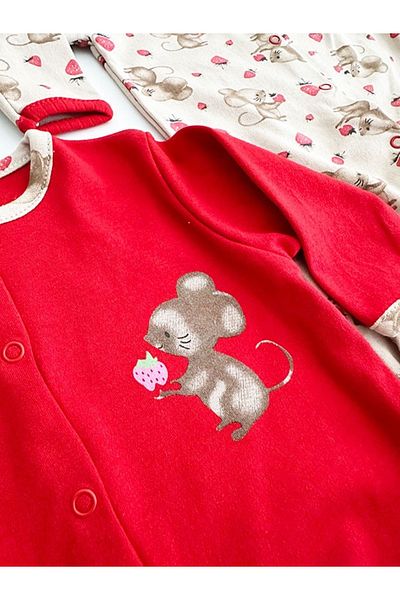 DEFNE LİNA BABY Baby Girl Printed Cotton Booties 3-Piece Jumpsuit Set Colorful Patterned 3-6-9 Months Baby Outfit
