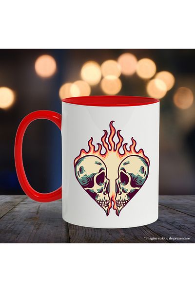 StoryGift Romania Mug With Skulls, Heart, Flames, Couple, Love, Symmetrical, Multicolor 330 ml, Wax, With ,STG
