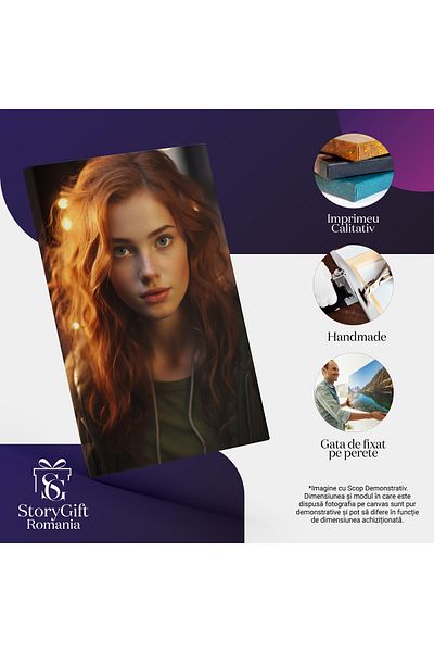 StoryGift Romania Tablou Canvas: Parul De Foc Fata Roscata Cu Ochii Verzi Si Pistrui In Bluza De Culoare Verde S