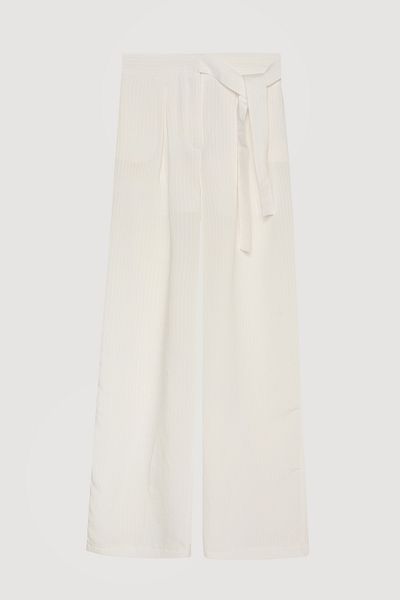 Quzu Wide Leg Trousers with Tie Waist Detail Ecru