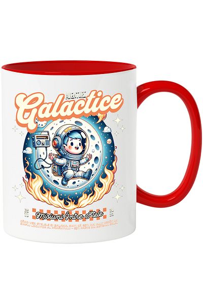 StoryGift Romania Cana Aventuri Galactice Copil Astronaut In Spatiu , 330ml, Ceramic Cu Maner Rosu, Cu ,stg