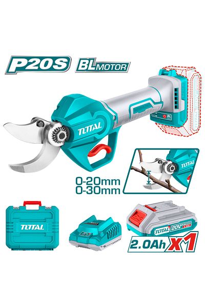TOTAL 20v 30mm battery branch shears, plastic bag with battery and charger