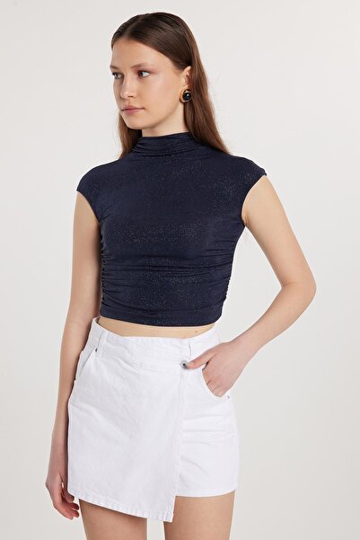 Tudors Kadın Slim Fit Dar Kesim Çift Cepli Beyaz Şort Etek