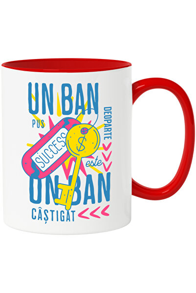 StoryGift Romania Cana Un Ban Pus Deoparte Este Un Ban Castigat, 330ml, Ceramic Cu Maner Rosu, Cu Maner,stg