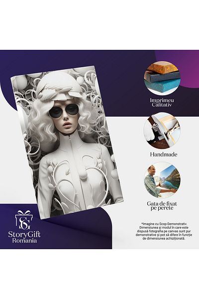 StoryGift Romania Tablou Canvas: Model In Non Culori Lucrari De Arta, Ochelari, Expsie Faciala, Moda, Accesoriu
