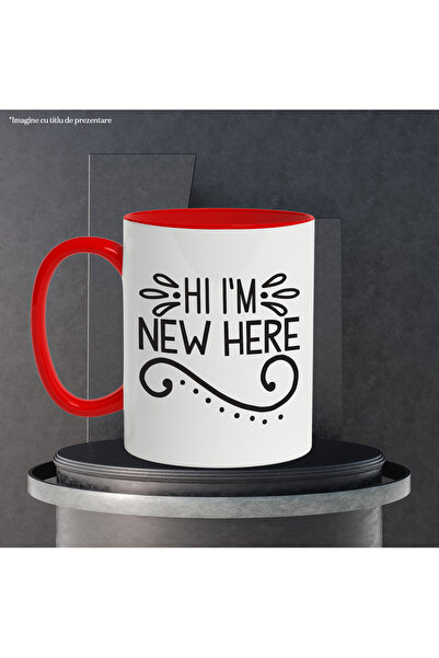 StoryGift Romania Mug for a "newborn" baby - text in English with Red Handle, With Red Handle STG,STG.