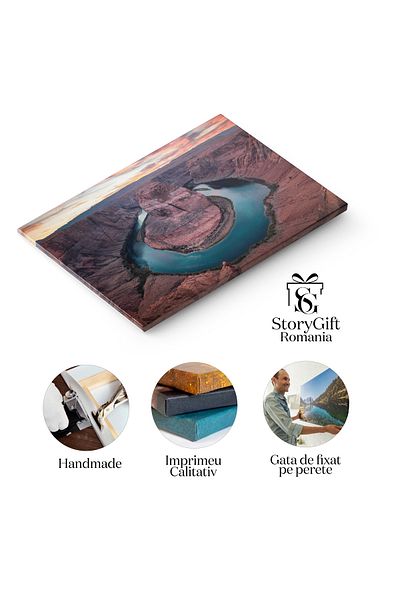 StoryGift Romania Tablou Canvas Linistea Apei: Munte Si Apus - Canvas, Apa, Natura