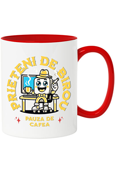 StoryGift Romania Cana Prieteni De Birou Calculator Working Friends, 330ml, Ceramic Cu Maner Rosu, Cu M,stg