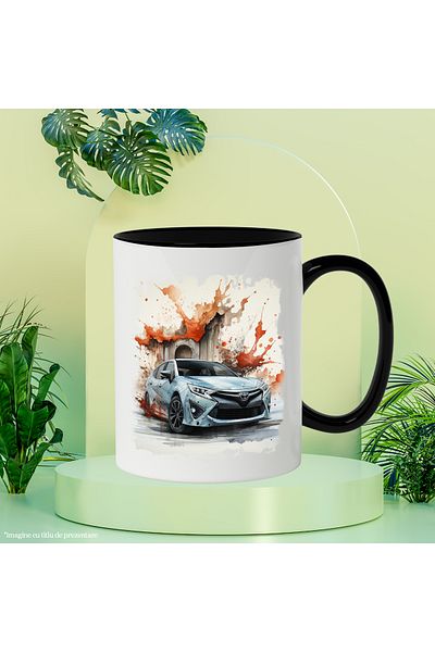 StoryGift Romania Car Mug, Toyota Camry, Watercolor, Abstract, Multicolor 330 ml, Ceramic, With