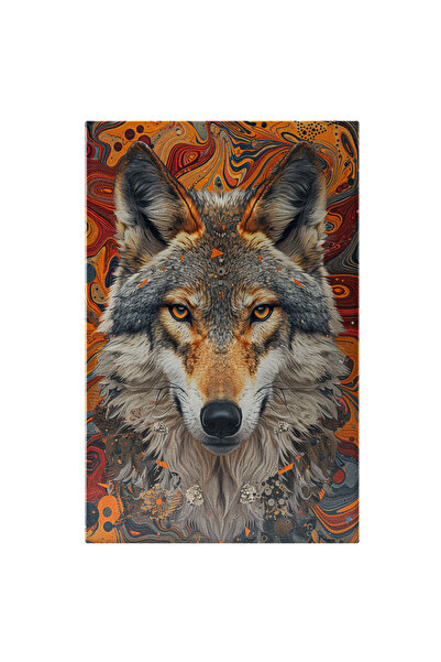 StoryGift Romania Tablou Canvas: Cap De Lup Sfidător Pe Fundal Portocaliu -fo...
