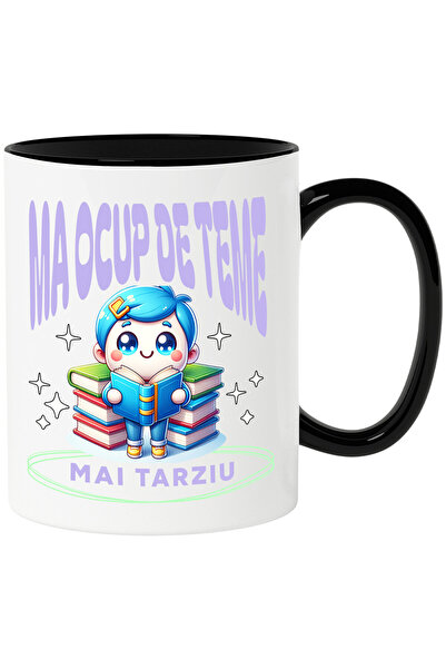 StoryGift Romania Cana Cu Animatie Baiat Par Albastru Cu Teancuri De Carti Te...