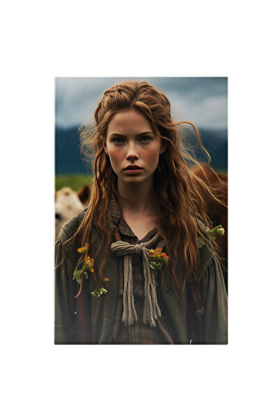 StoryGift Romania Tablou Canvas: Roscata Cu Pistrui Si Flori In Par Care Are Grija De Vacile Satului Cu Ochii Al