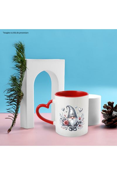 StoryGift Romania Mug with a dwarf | illustration | hearts | flowers | plants | silver | appreciation | , With ,STG .