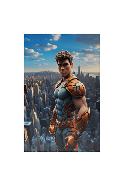 StoryGift Romania Tablou Canvas: Tânăr Super-erou Deasupra Orașului- Personaj...