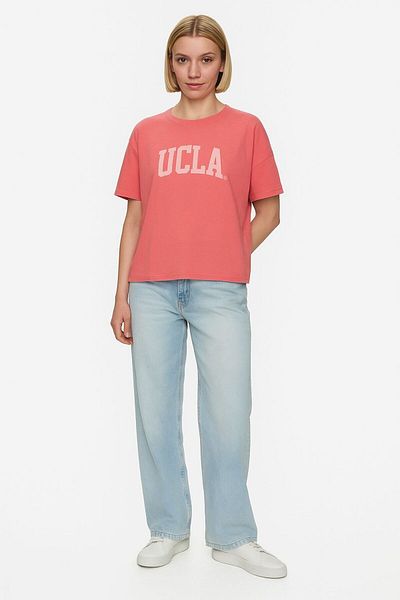UCLA Everlee Hot Pink Crew Neck Stone Wash Printed Loose Fit Women's Tshirt