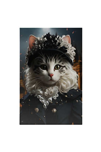StoryGift Romania Tablou Canvas: Portret Pisica Alba In Costum Victorian Negr...