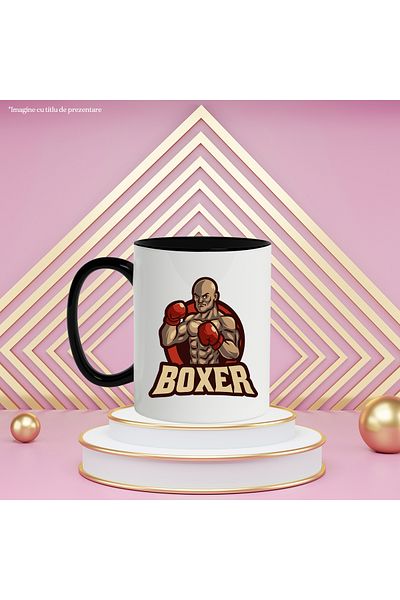 StoryGift Romania Mug With Boxer Message, Emblem, Man, Boxing Gloves, Sport, Multicolor 330 ml, C, Cu