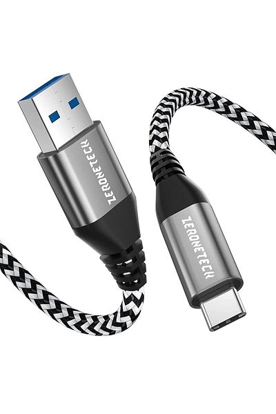 ZeroneTeck Cablu de date USB A la USB C 3.1, nailon/metal, alb/negru, 3 m