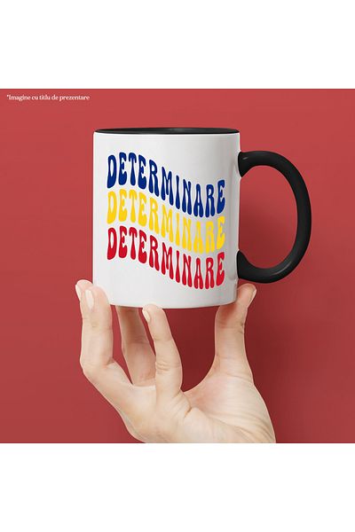 StoryGift Romania Mug The Word Determination, in the Colors of the Romanian Flag, Red, Yellow, Blue, With