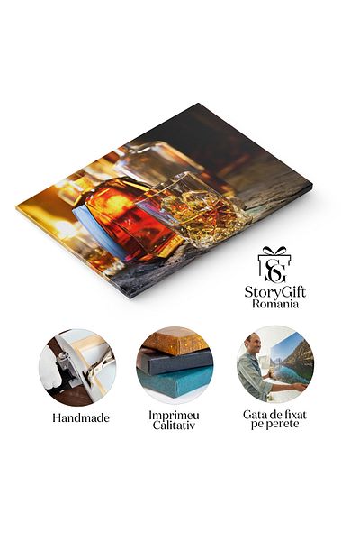 StoryGift Romania Tablou Canvas Cognac Elegance In Bar, Lichid Auriu, Pahar Si Carafa