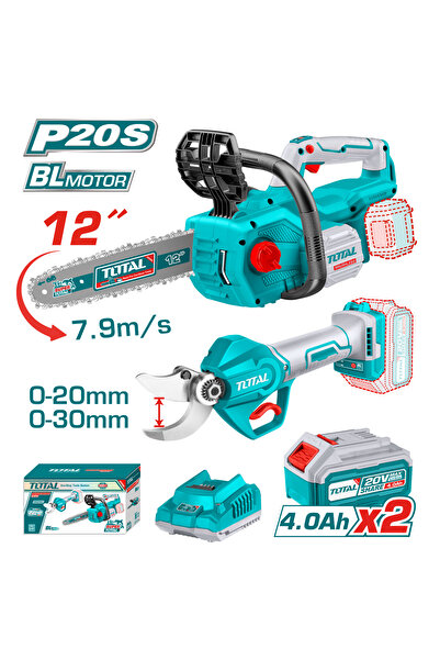 TOTAL مجموعة منشار شجر مع مقص اغصان على بطارية 20v