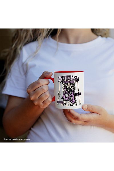 StoryGift Romania Enthusiasm Mug - Butterflies in the Stomach, Skeleton, 330ml, Ceramic with Red Handle, With R Handle, STG