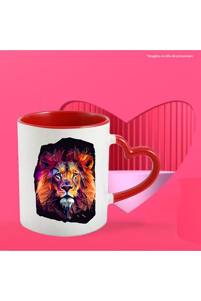 StoryGift Romania Cana Cu Cap De Leu, Arta Abstracta, Spatiu, Geometric, Multicolor 330 Ml, Cerami, Cu ,stg