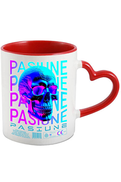 StoryGift Romania Cana Pasiune - Craniu , 330ml, Ceramica Cu Maner Inima Rosie, Cu Maner Inima Rosie St,stg
