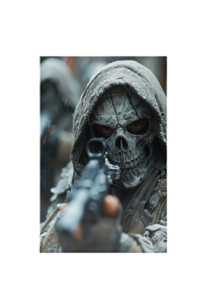 StoryGift Romania Tablou Canvas: Tâlharul Cu Mască De Schelet Și Pușcă Teroristul Cu Pelerină În Ninsoare Pictura