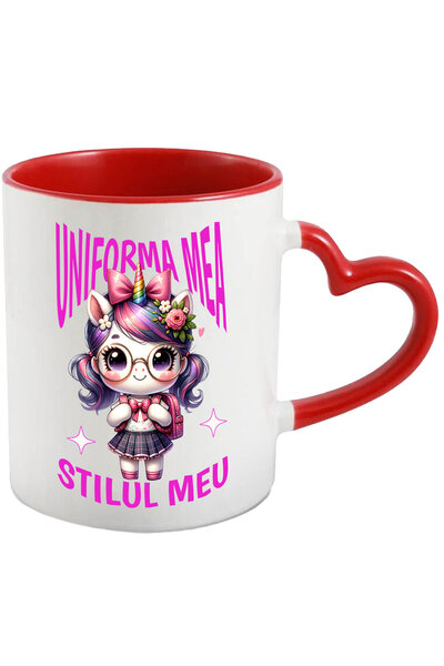 StoryGift Romania Cana Cu Unicorn Fata Cu Par Colorata Si Tinuta Scoala Rechi...