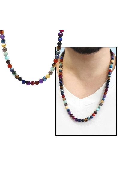Tesbihane Globe Cut Chakra Natural Stone Combination Men's Success Necklace