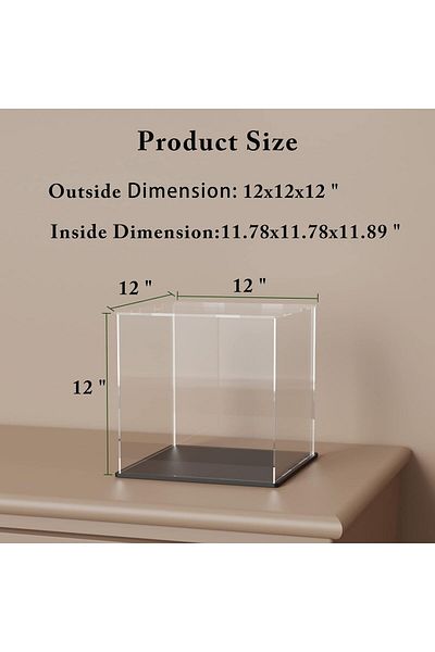Generic Acrylic Display 12x12x12 Inch Cube Acrylic Boxes for Display, Clear Display with Matte Black Base