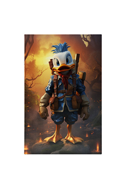 StoryGift Romania Tablou Canvas: Razboinicul Donald Duck Cu Parul Albastru Si Ochii Mari Cu Cioc Portocaliu Si A