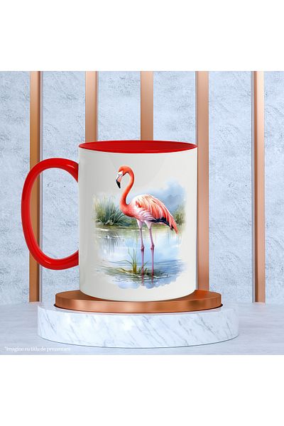 StoryGift Romania Mug with Lake, Vegetation, Plants, Bird, Flamingo, Sky, Multicolor 330 ml, Ceramic, With, STG.
