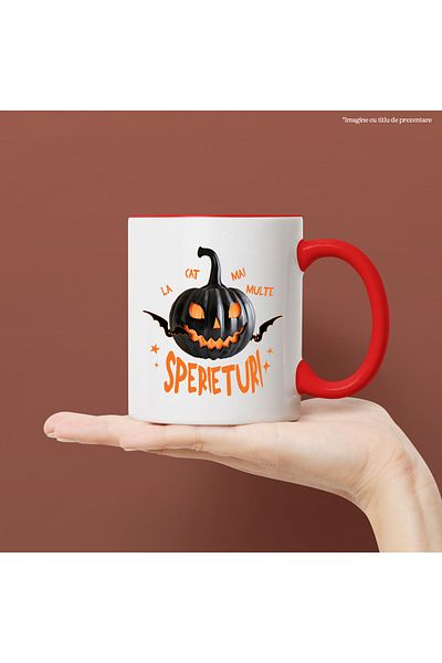 StoryGift Romania H4ALLowen Pumpkin Scares Mug, 330ml, Ceramic with Red Handle, With ,STG