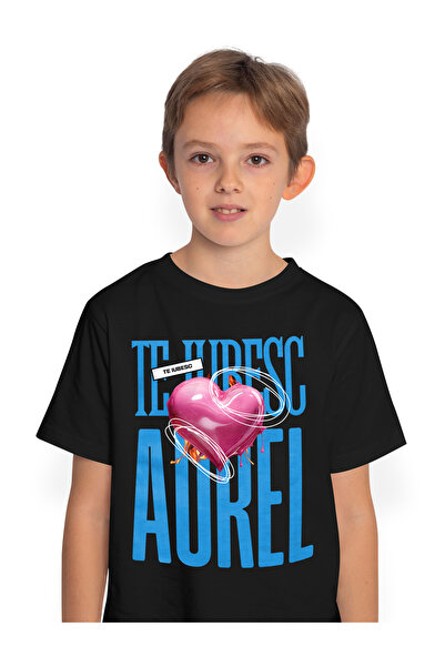 StoryGift Romania Tricou Copii Baieti Te Iubesc Aurel, Dragoste, Inima, Iubir...