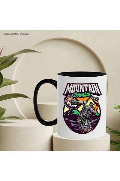 StoryGift Romania Mountain Downhill Mug: Bicycle, Sport, Helmet, Mountains, Sunset, Multicolor 330 , With ,STG