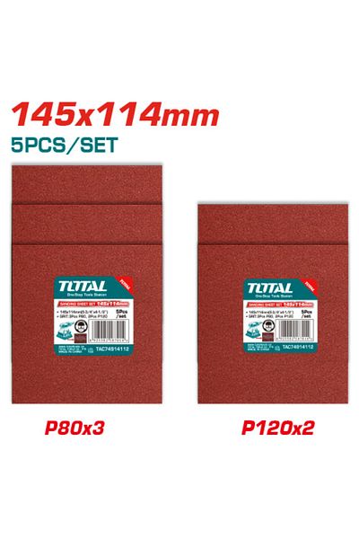 TOTAL Sandpaper Set 145x114mm 5pcs/set P80x3/P120x2