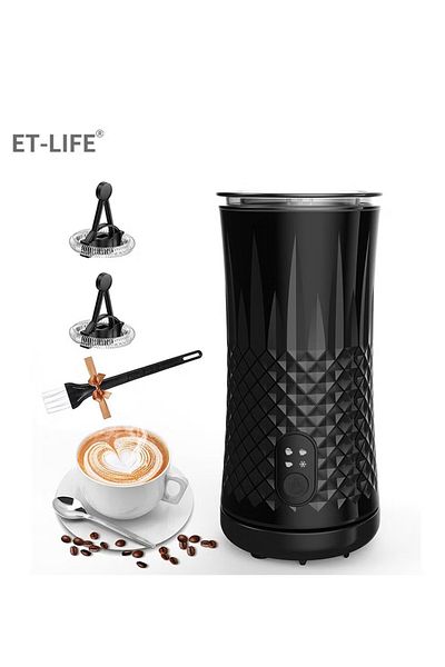 ET-LIFE 4-in-1 Hot & Cold Electric Milk Frother 400W 130ml for Milk Foam 240ml for Heating BL-NPB07 Black