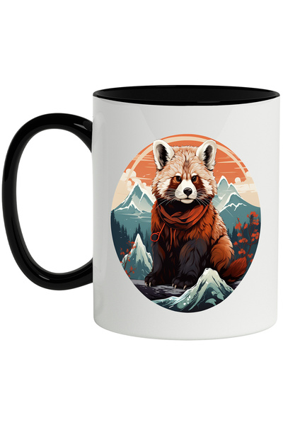 StoryGift Romania Cana Cu Urs Panda Rosu, Munti, Apus, Cer, Nori, Padure, Multicolor 330 Ml, Ceram, Cu ,stg