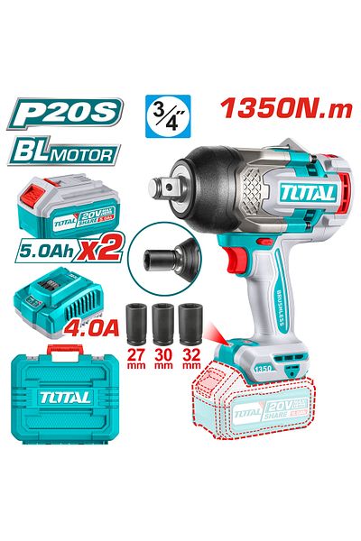 TOTAL 20V 1350Nm Cordless Impact Drill with Plastic Bag, Extra Battery and Charger