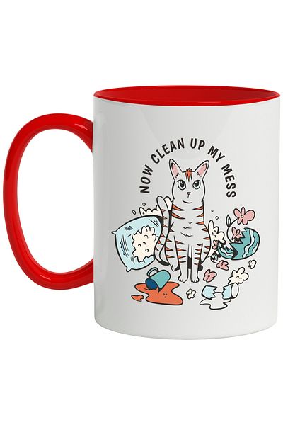 StoryGift Romania Now Clean Up MY Mess Message Mug, Cat, Pillow, Vase, Flowers, Multicolor 330 m, With