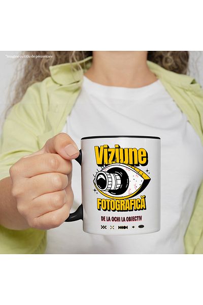 StoryGift Romania Mug eyes with lens, vision photographer art, 330ml, Ceramic with Black Handle, With Handle, STG