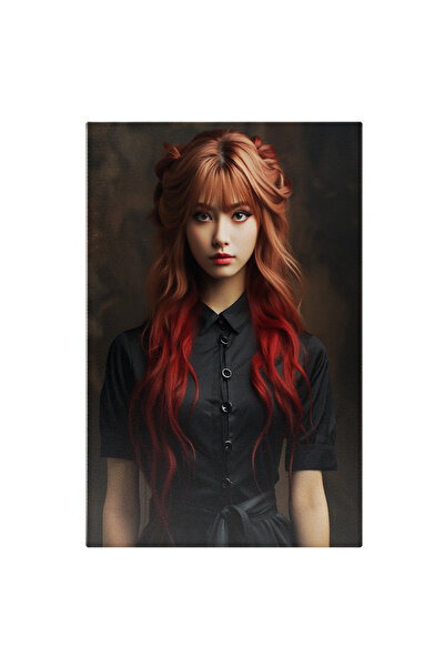 StoryGift Romania Tablou Canvas: Portret Fata Cu Par Roscat Stil Asiatic Tinuta Eleganta Camasa Neagra Studenta F