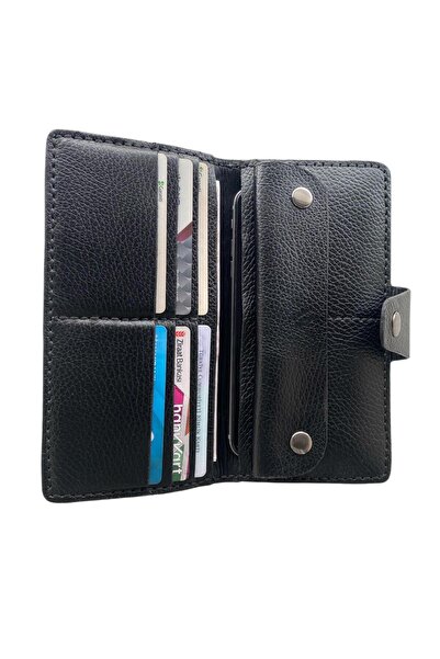 A V Concept محفظة نسائية من الجلد الطبيعي بدون سحاب، صناعة يدوية، لون أسود