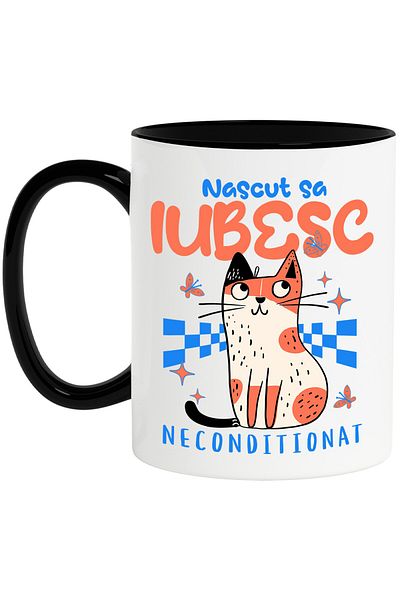 StoryGift Romania Cana Cu Pisica Portocalie Text Nascut Sa Iubesc Neconditionat, Pisici Si Motani,, Cu ,stg