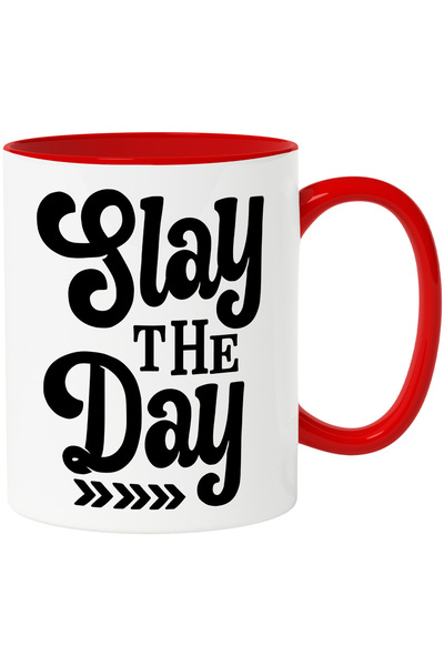 StoryGift Romania Cana Cu Textul "slay The Day" - Uc*de Ziua Obiective Cu Maner Rosu, Cu Maner Rosu Stg,stg
