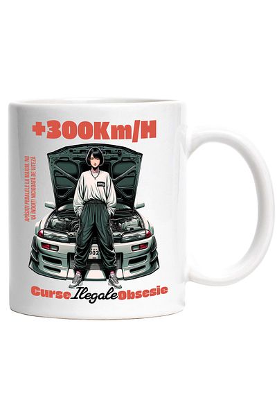 StoryGift Romania Cana Fata Stil Anime Cu Masina Curse Ilegale Obsesie Viteza, 330ml, Ceramic Cu M, Cu ,stg