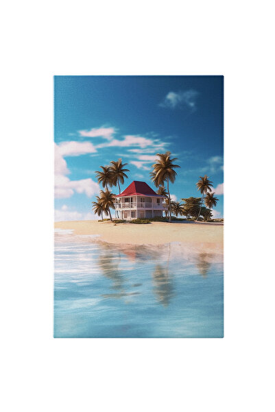 StoryGift Romania Tablou Canvas: Peisaj De Pe O Insula - Casa Pe Plaja Mare A...